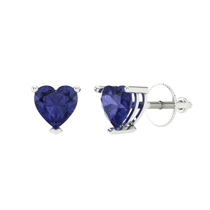 1 ctw Tanzanite Studs Earrings | 5mm Heart Cut White Gold Screw back | December Birthstone