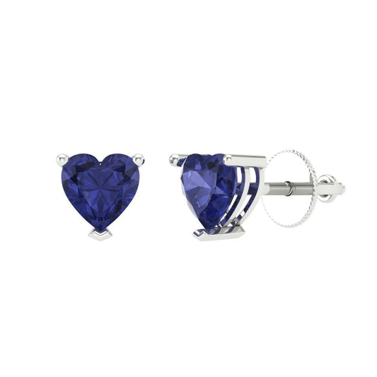 1 ctw Tanzanite Studs Earrings | 5mm Heart Cut White Gold Screw back | December Birthstone