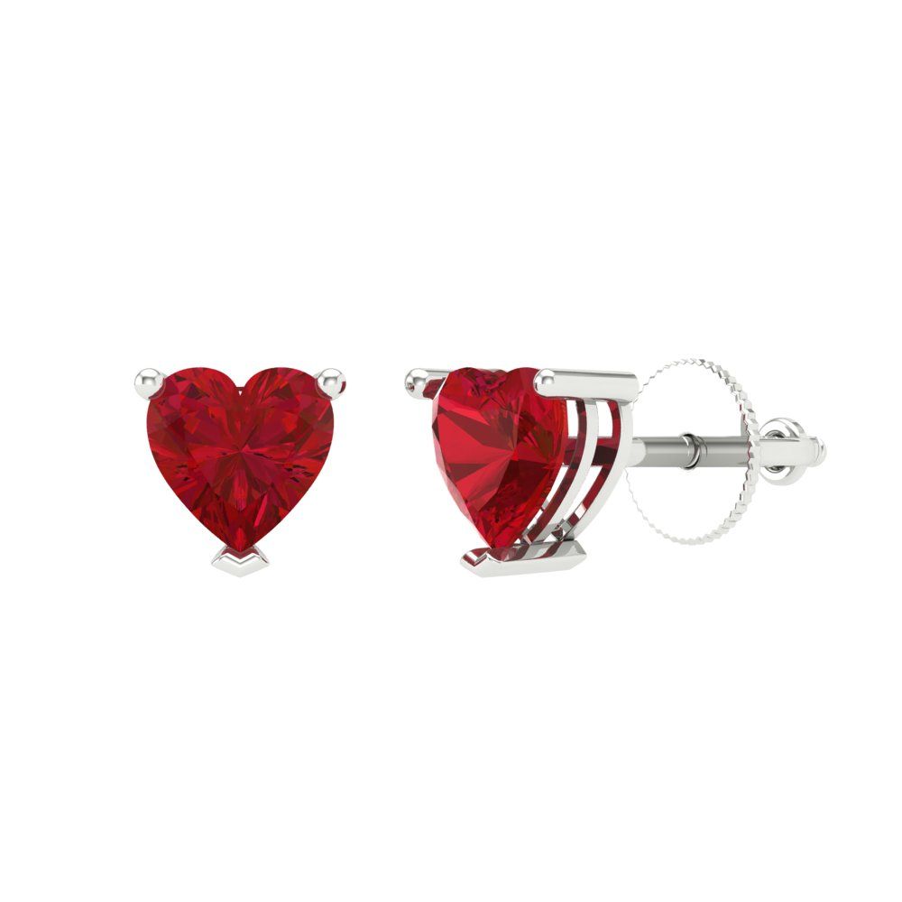 1 ctw Pink Tourmaline Studs Earrings | 5mm Heart Cut White Gold Screw back | April Birthstone