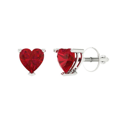 1 ctw Pink Tourmaline Studs Earrings | 5mm Heart Cut White Gold Screw back | April Birthstone