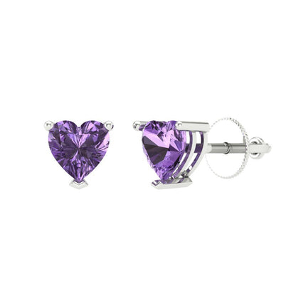 1 ctw Alexandrite Studs Earrings | 5mm Heart Cut White Gold Screw back | June Birthstone