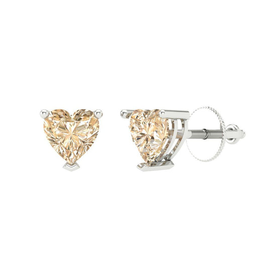1 ctw Morganite Studs Earrings | 5mm Heart Cut White Gold Screw back | February Birthstone