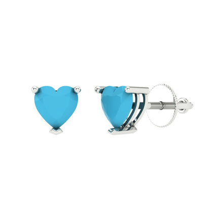 1 ctw Turquoise Studs Earrings | 5mm Heart Cut White Gold Screw back | December Birthstone