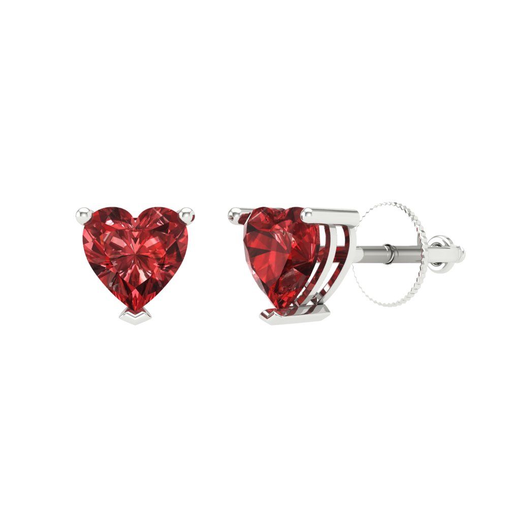 1 ctw Garnet Studs Earrings | 5mm Heart Cut White Gold Screw back | January Birthstone