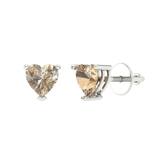1 ctw Yellow Moissanite Studs Earrings | 5mm Heart Cut White Gold Screw back | April Birthstone