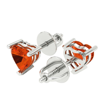 1 ctw Red Zirconia Studs Earrings | 5mm Heart Cut White Gold Screw back | April Birthstone