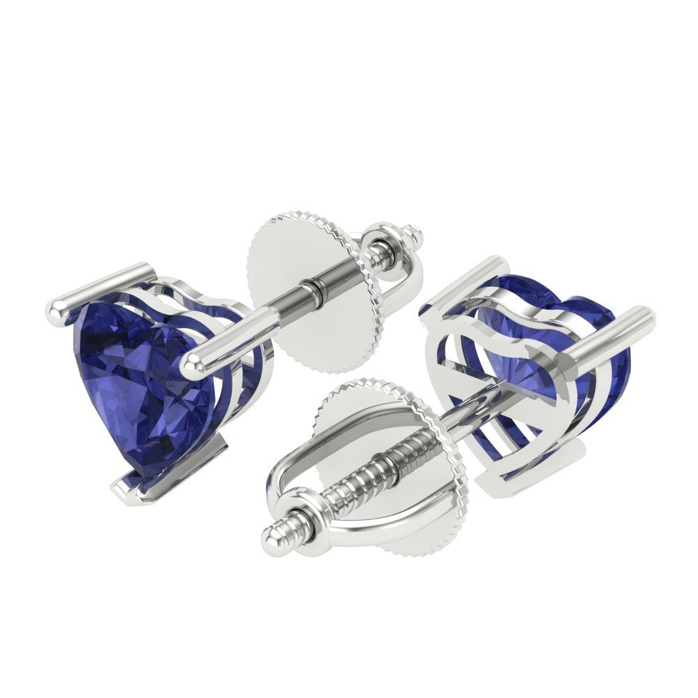 1 ctw Tanzanite Studs Earrings | 5mm Heart Cut White Gold Screw back | December Birthstone