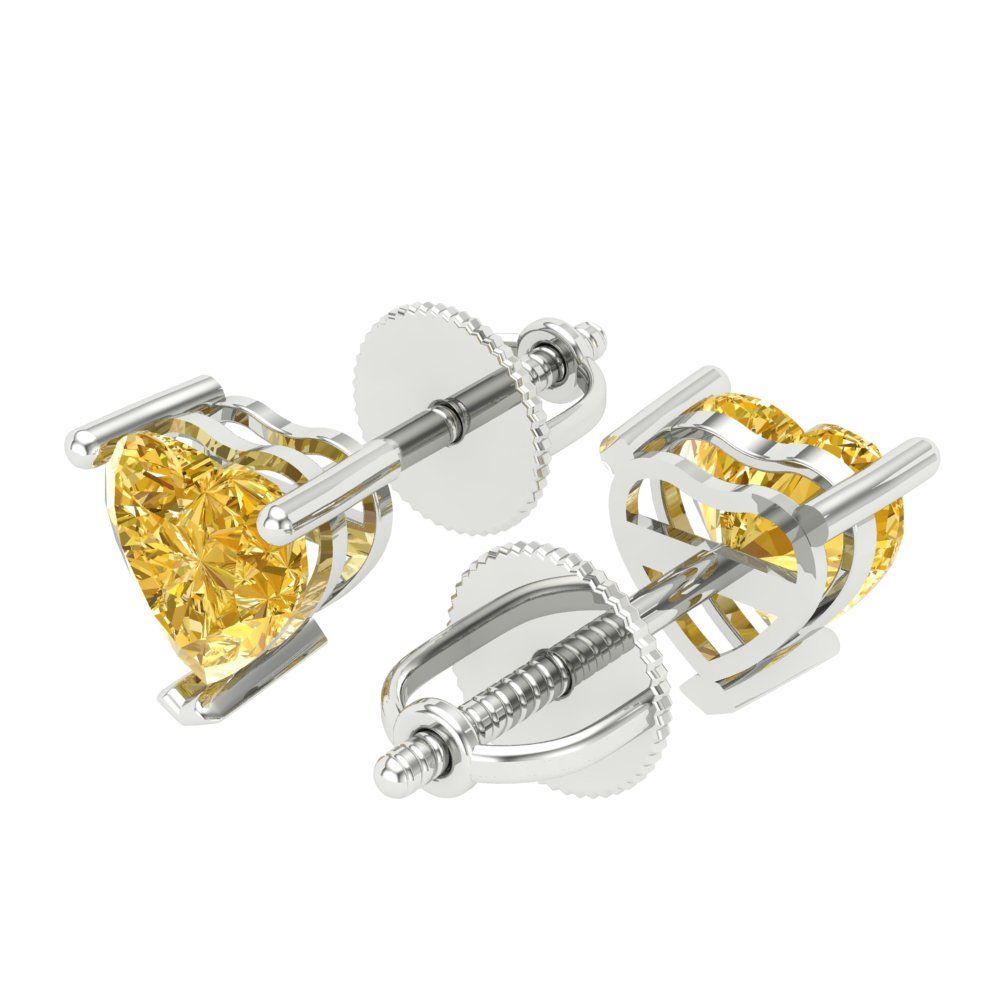 1 ctw Citrine Studs Earrings | 5mm Heart Cut White Gold Screw back | November Birthstone