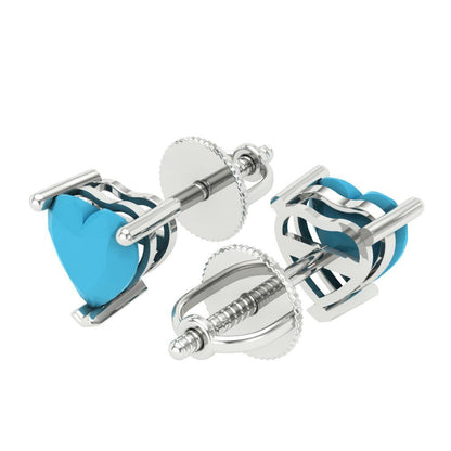1 ctw Turquoise Studs Earrings | 5mm Heart Cut White Gold Screw back | December Birthstone