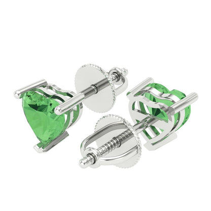 1 ctw Green Zirconia Studs Earrings | 5mm Heart Cut White Gold Screw back | April Birthstone