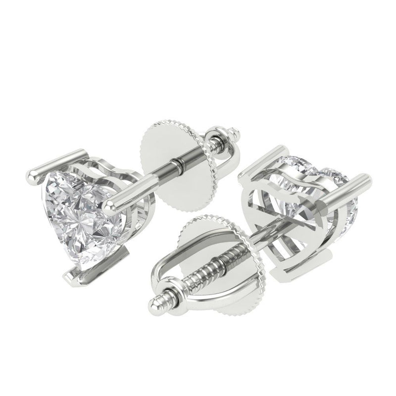 1 ct Brilliant Heart Cut Studs Natural Diamond Stone Clarity SI1-2 Color G-H White Gold Earrings Screw back