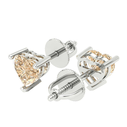 1 ctw Morganite Studs Earrings | 5mm Heart Cut White Gold Screw back | February Birthstone