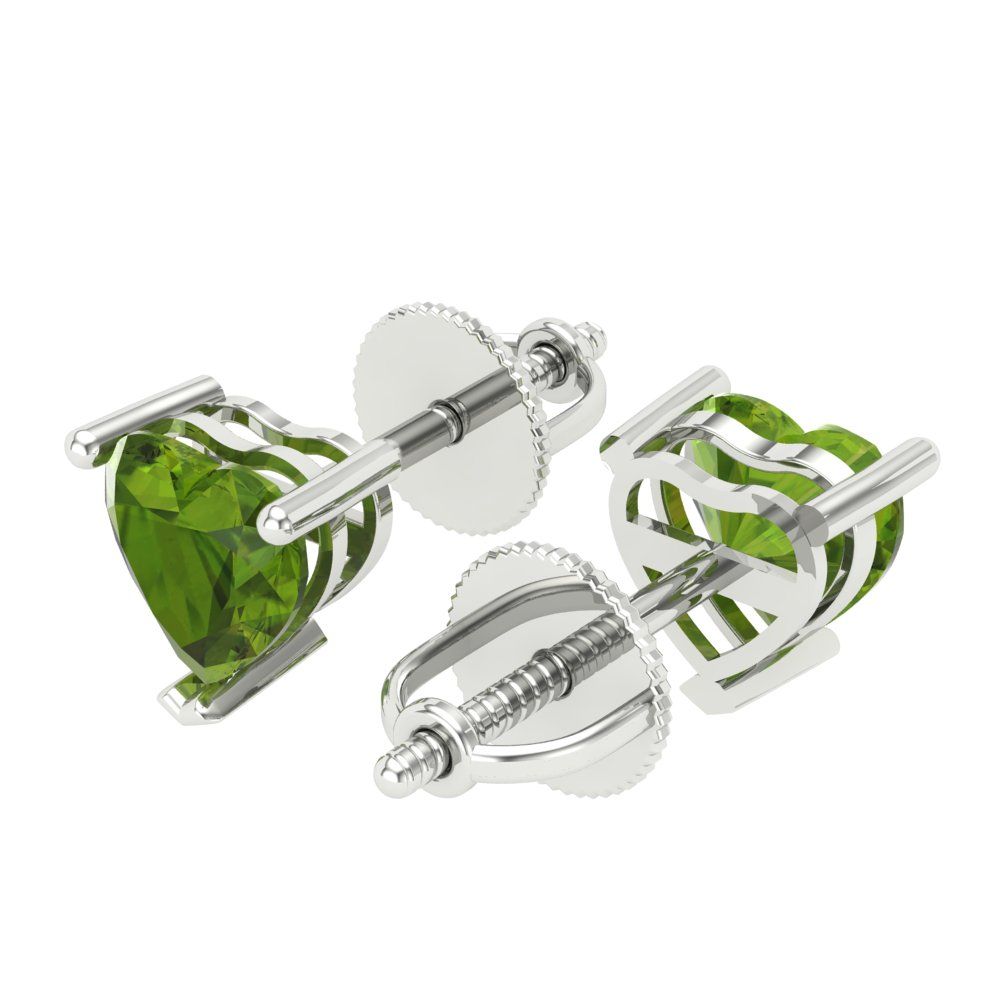 1 ctw Peridot Studs Earrings | 5mm Heart Cut White Gold Screw back | August Birthstone