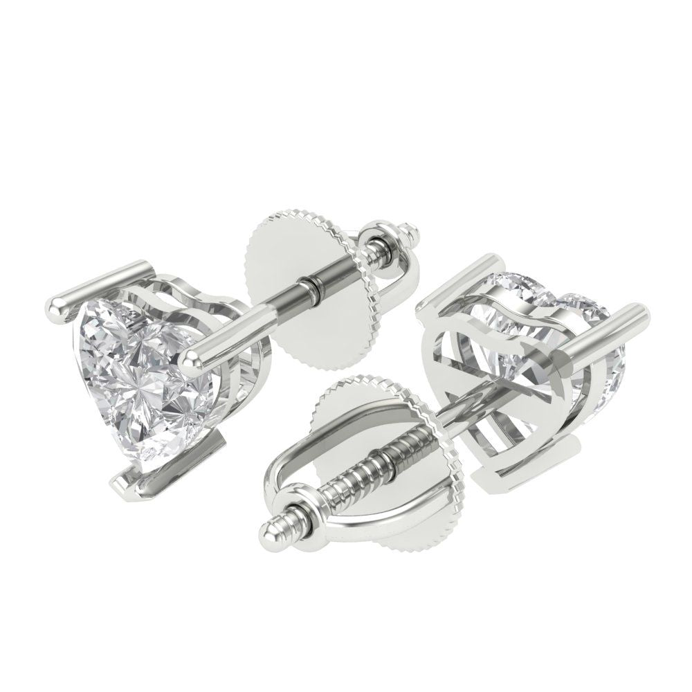 1 ctw White Sapphire Studs Earrings | 5mm Heart Cut White Gold Screw back | April Birthstone