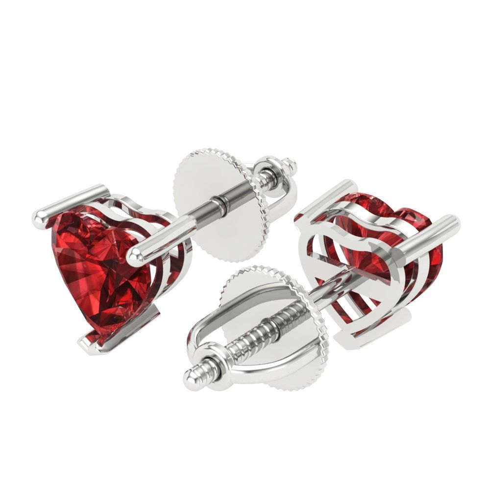 1 ctw Garnet Studs Earrings | 5mm Heart Cut White Gold Screw back | January Birthstone