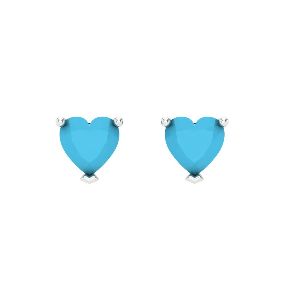 1 ctw Turquoise Studs Earrings | 5mm Heart Cut White Gold Screw back | December Birthstone