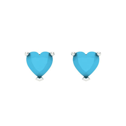 1 ctw Turquoise Studs Earrings | 5mm Heart Cut White Gold Screw back | December Birthstone