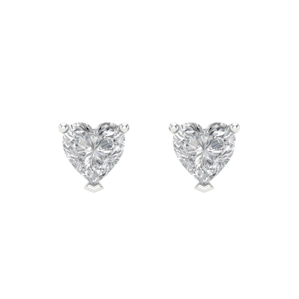 1 ctw Zirconia Diamond Studs Earrings | 5mm Heart Cut White Gold Screw back | April Birthstone