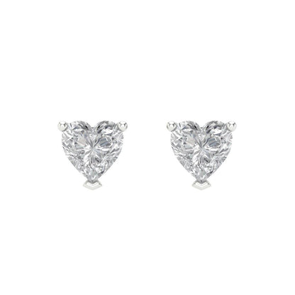 1 ctw Zirconia Diamond Studs Earrings | 5mm Heart Cut White Gold Screw back | April Birthstone