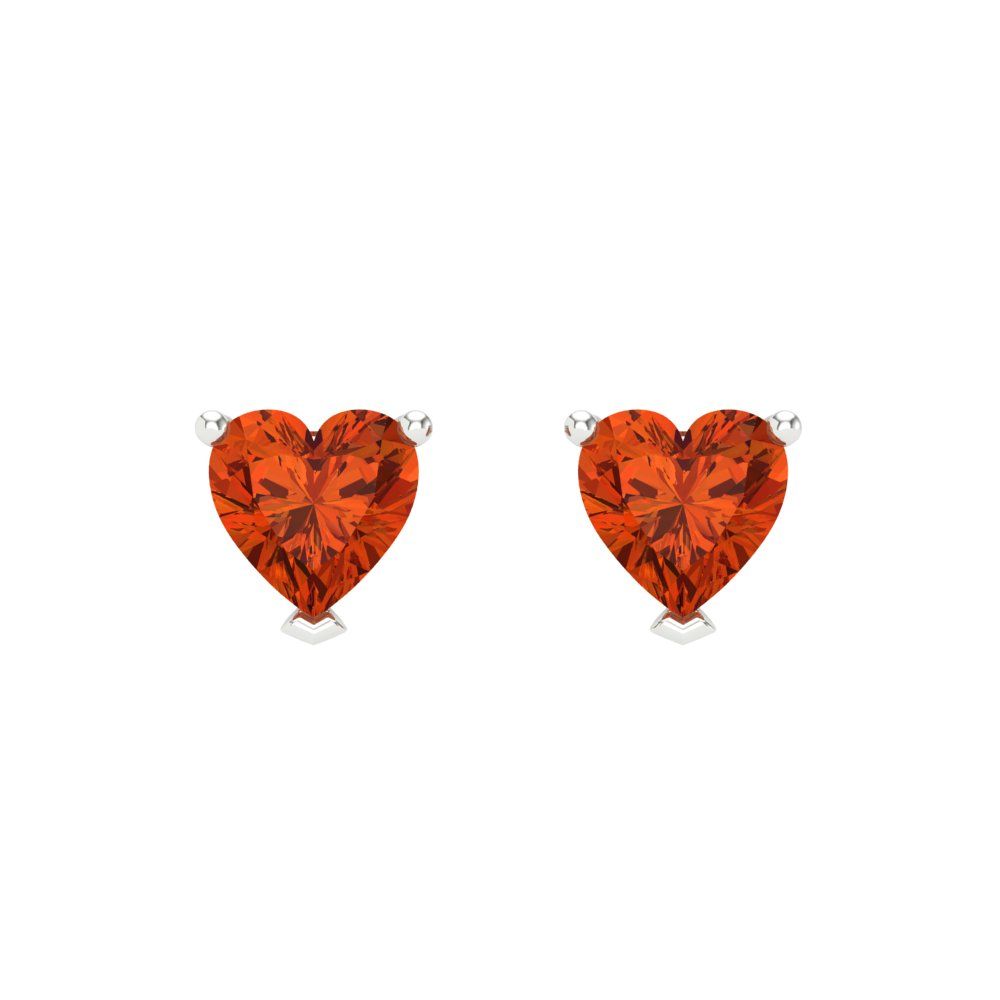 1 ctw Red Zirconia Studs Earrings | 5mm Heart Cut White Gold Screw back | April Birthstone