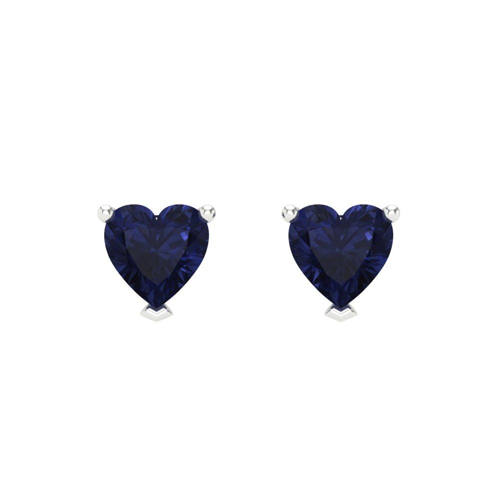 1 ctw Blue Sapphire Studs Earrings | 5mm Heart Cut White Gold Screw back | September Birthstone