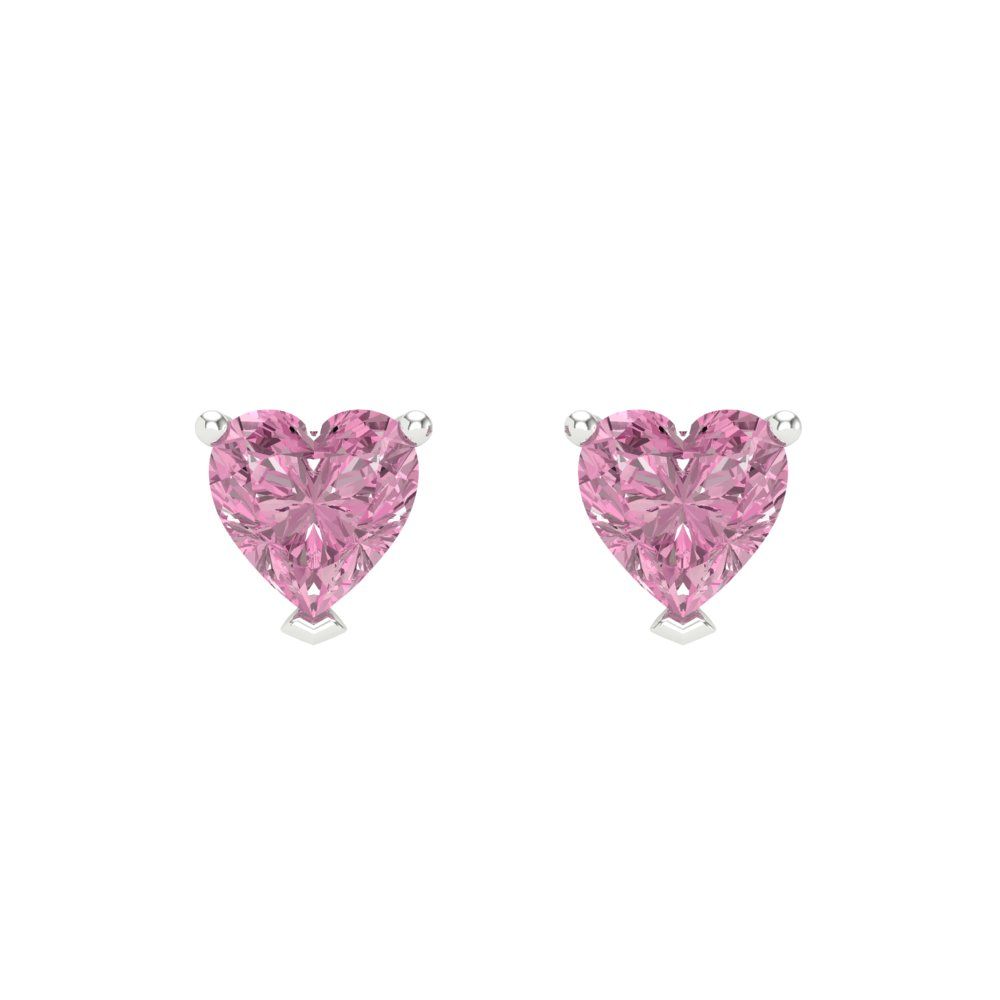 1 ctw Pink Zirconia Studs Earrings | 5mm Heart Cut White Gold Screw back | April Birthstone
