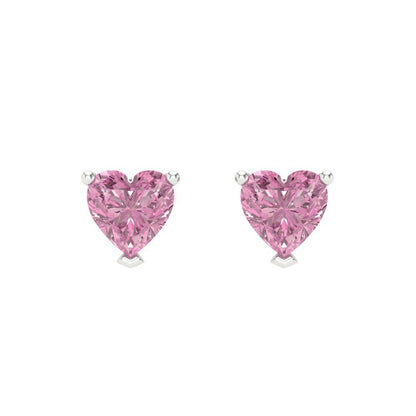 1 ctw Pink Zirconia Studs Earrings | 5mm Heart Cut White Gold Screw back | April Birthstone