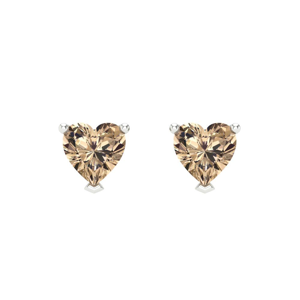 1 ctw Yellow Moissanite Studs Earrings | 5mm Heart Cut White Gold Screw back | April Birthstone
