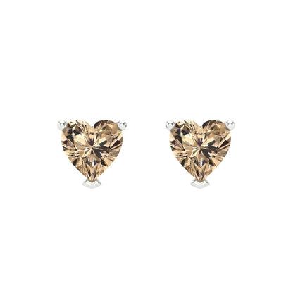 1 ctw Yellow Moissanite Studs Earrings | 5mm Heart Cut White Gold Screw back | April Birthstone