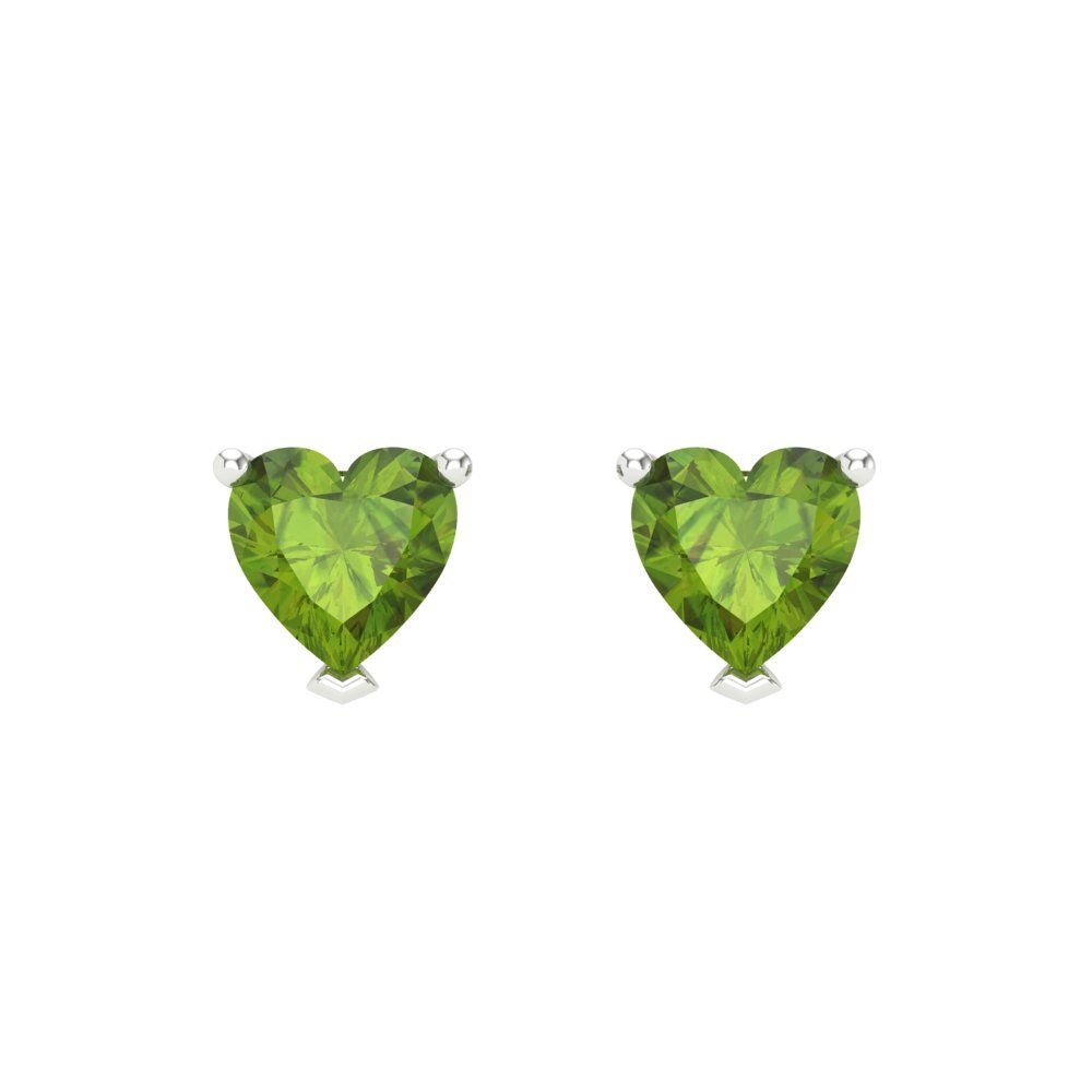 1 ctw Peridot Studs Earrings | 5mm Heart Cut White Gold Screw back | August Birthstone