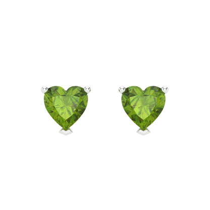 1 ctw Peridot Studs Earrings | 5mm Heart Cut White Gold Screw back | August Birthstone