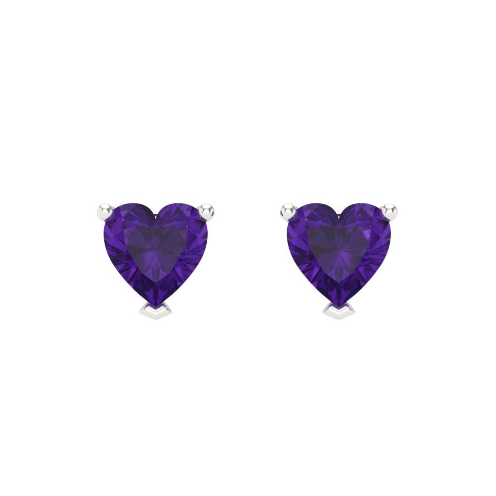 1 ctw Amethyst Studs Earrings | 5mm Heart Cut White Gold Screw back | February Birthstone