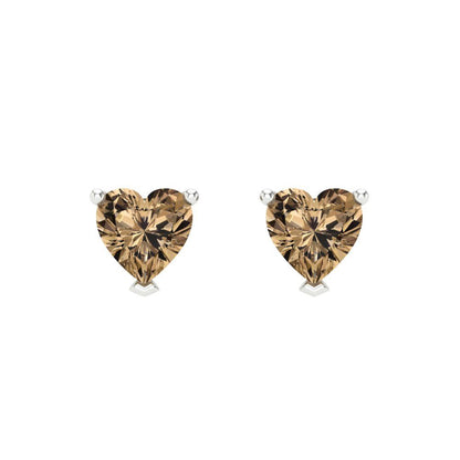 1 ctw Champagne Studs Earrings | 5mm Heart Cut White Gold Screw back | April Birthstone