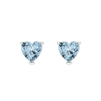 1 ctw Blue Zirconia Studs Earrings | 5mm Heart Cut White Gold Screw back | April Birthstone