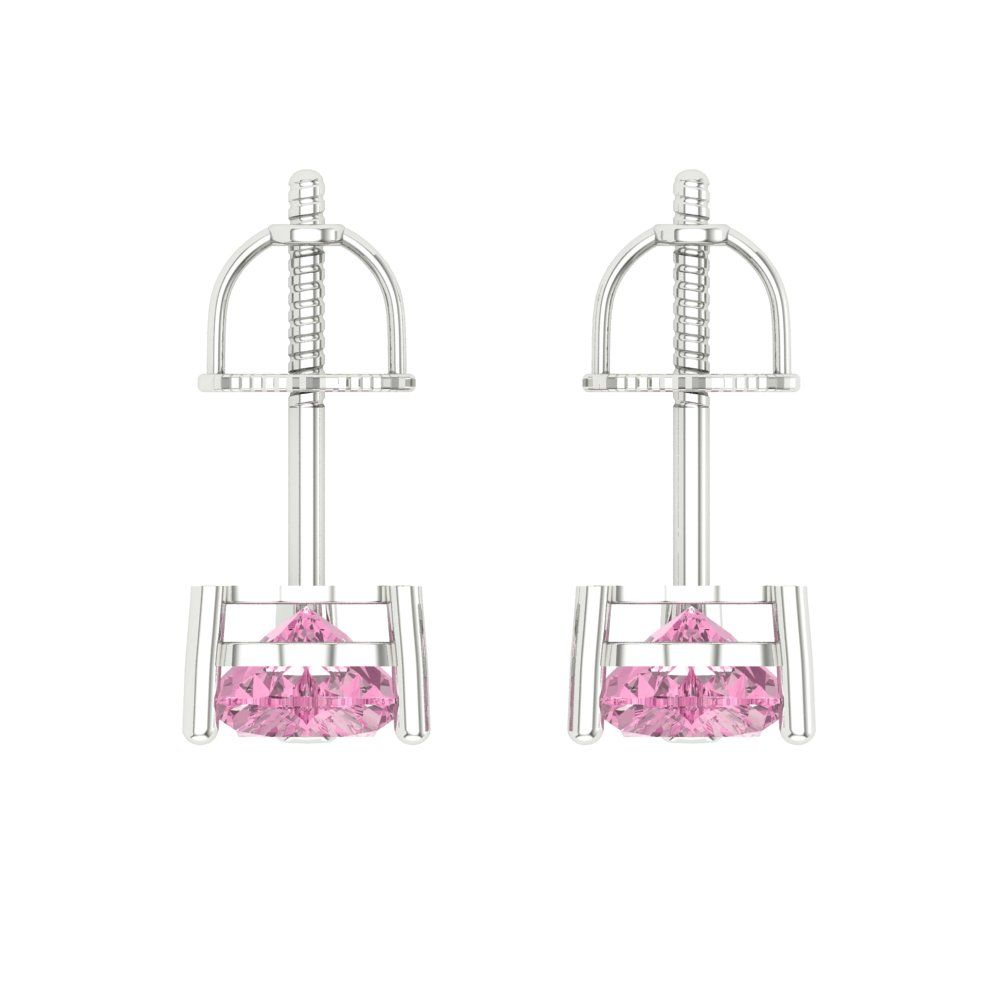 1 ctw Pink Zirconia Studs Earrings | 5mm Heart Cut White Gold Screw back | April Birthstone