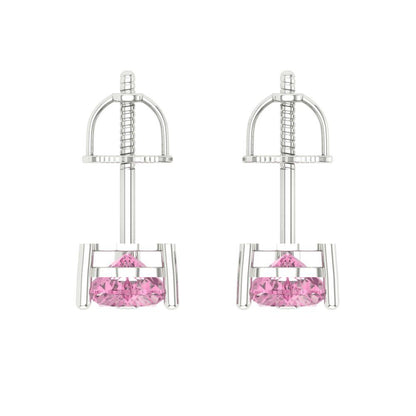 1 ctw Pink Zirconia Studs Earrings | 5mm Heart Cut White Gold Screw back | April Birthstone