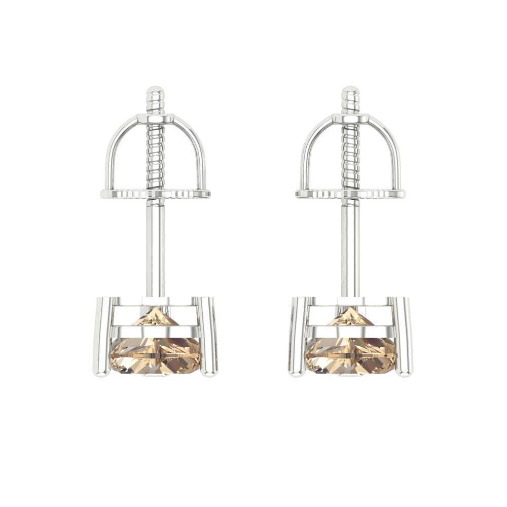 1 ctw Yellow Moissanite Studs Earrings | 5mm Heart Cut White Gold Screw back | April Birthstone