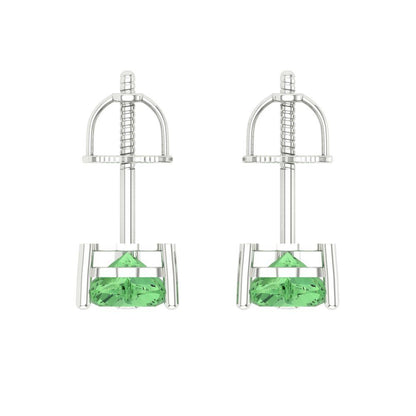 1 ctw Green Zirconia Studs Earrings | 5mm Heart Cut White Gold Screw back | April Birthstone