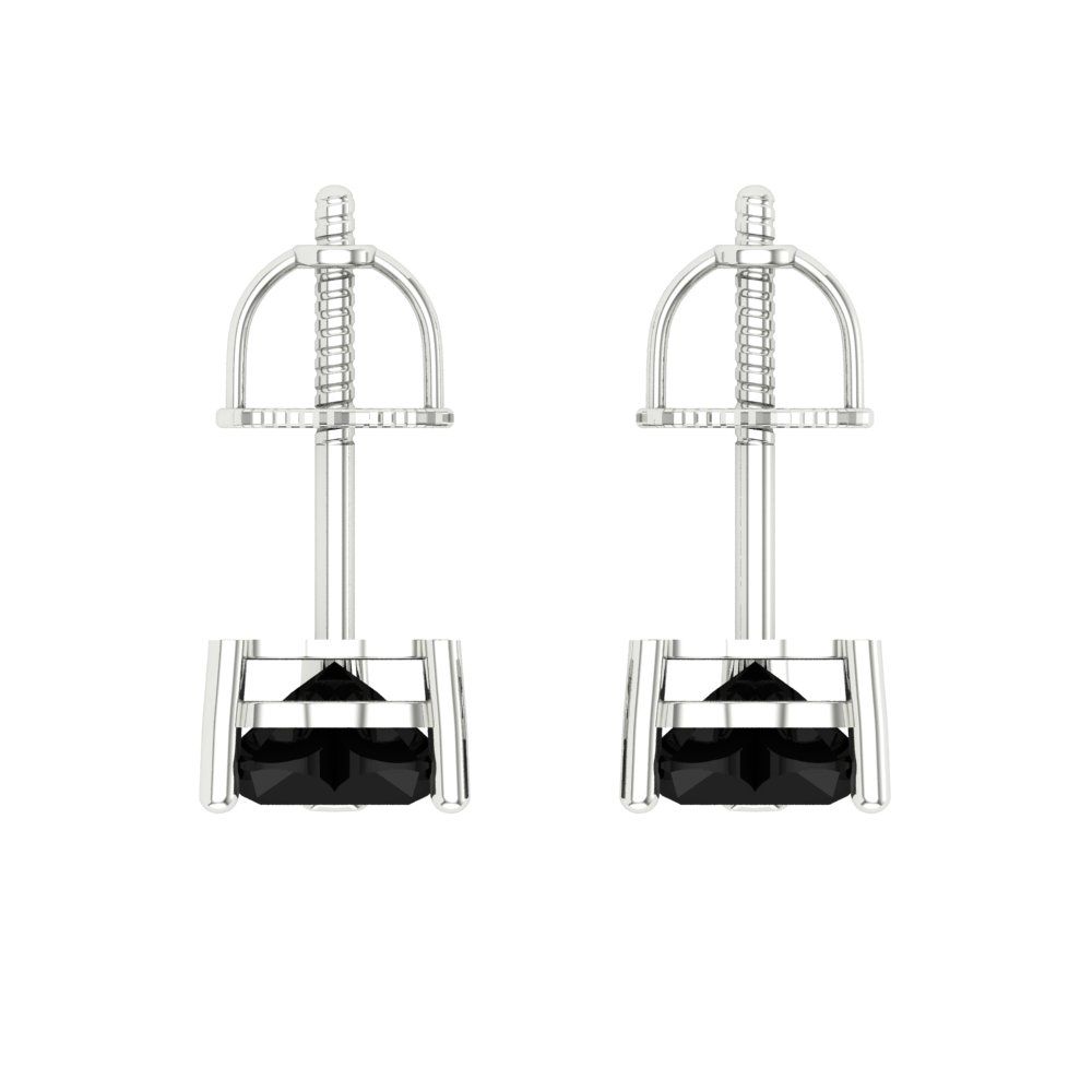 1 ctw Onyx Studs Earrings | 5mm Heart Cut White Gold Screw back | July Birthstone