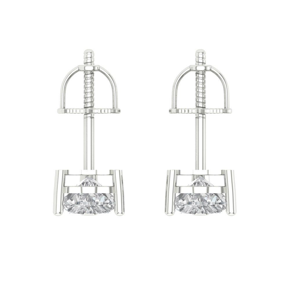 1 ctw Zirconia Diamond Studs Earrings | 5mm Heart Cut White Gold Screw back | April Birthstone