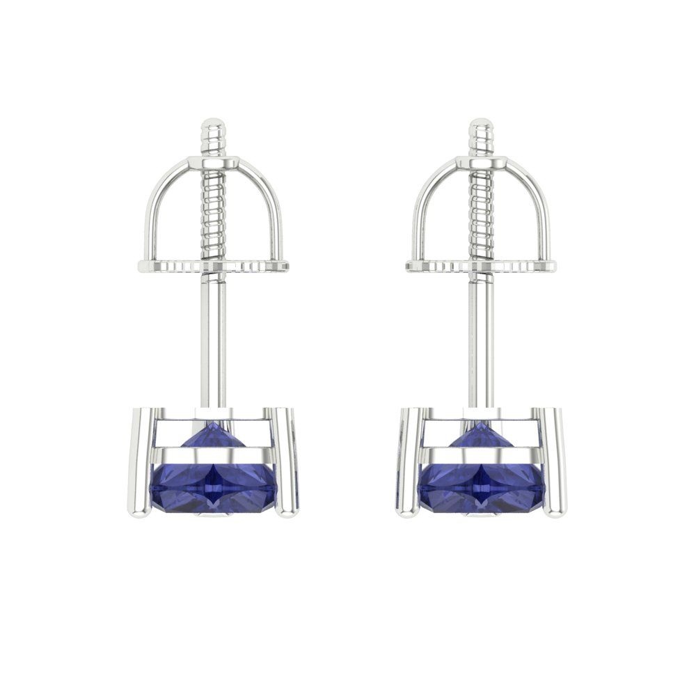 1 ctw Tanzanite Studs Earrings | 5mm Heart Cut White Gold Screw back | December Birthstone