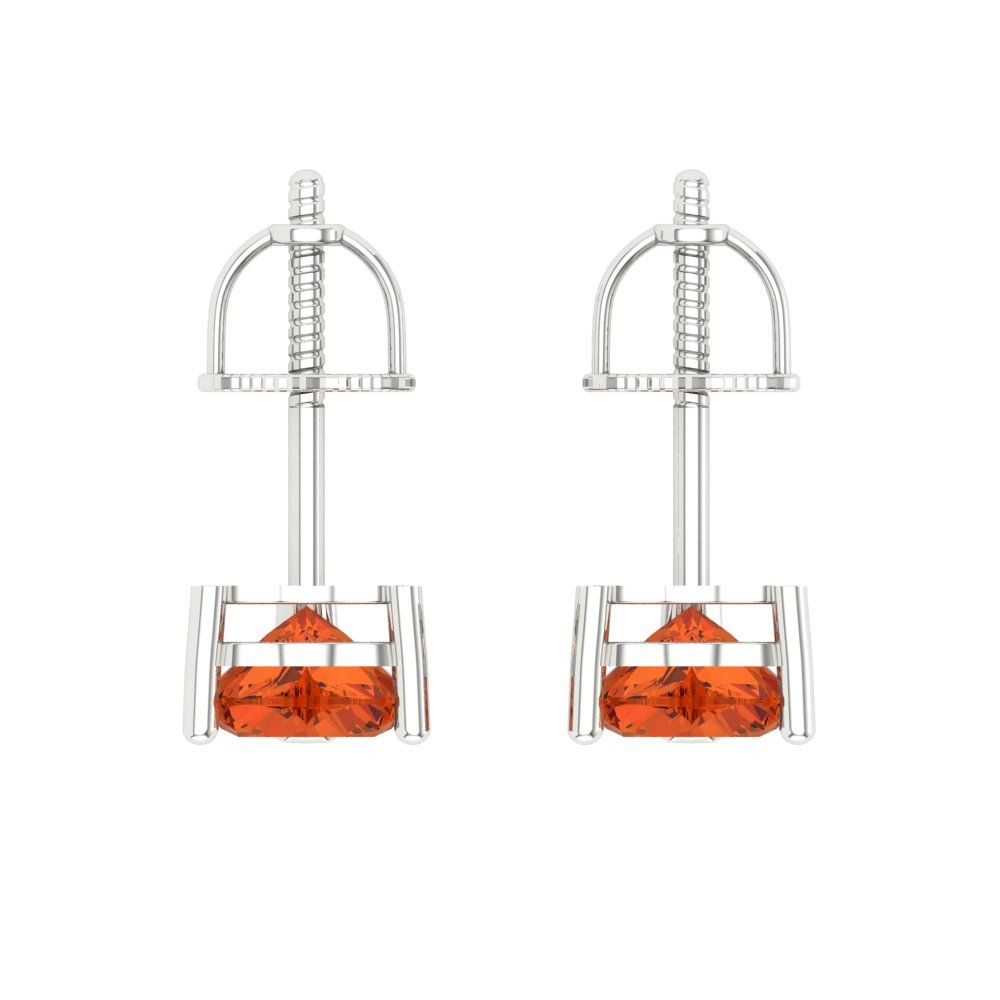 1 ctw Red Zirconia Studs Earrings | 5mm Heart Cut White Gold Screw back | April Birthstone