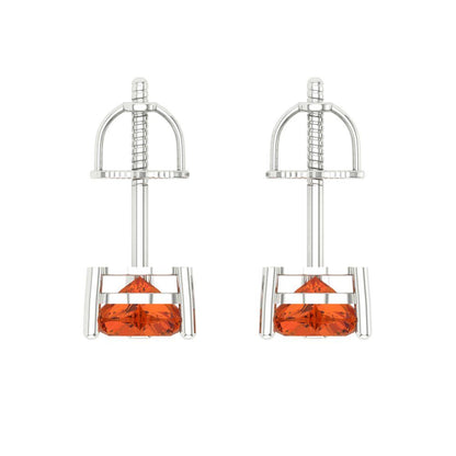1 ctw Red Zirconia Studs Earrings | 5mm Heart Cut White Gold Screw back | April Birthstone