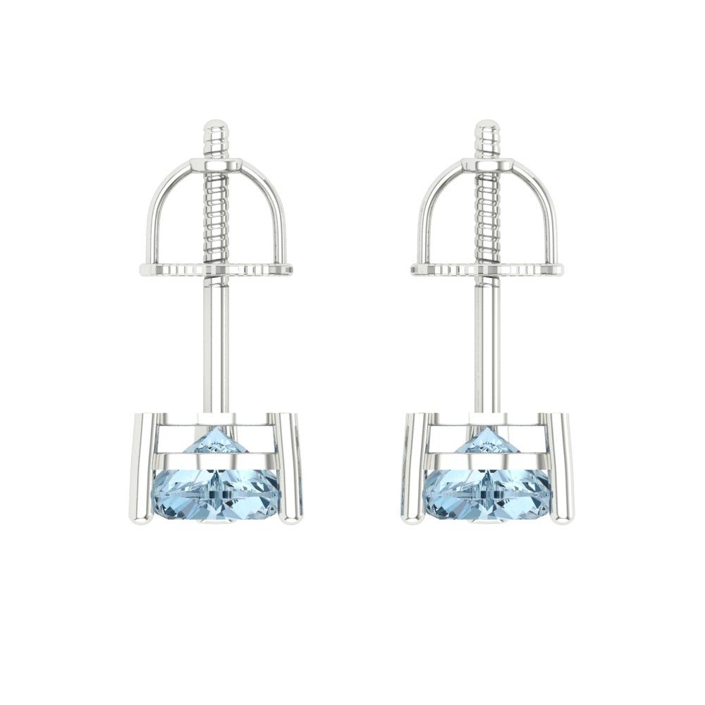 1 ctw Sky Blue Topaz Studs Earrings | 5mm Heart Cut White Gold Screw back | December Birthstone