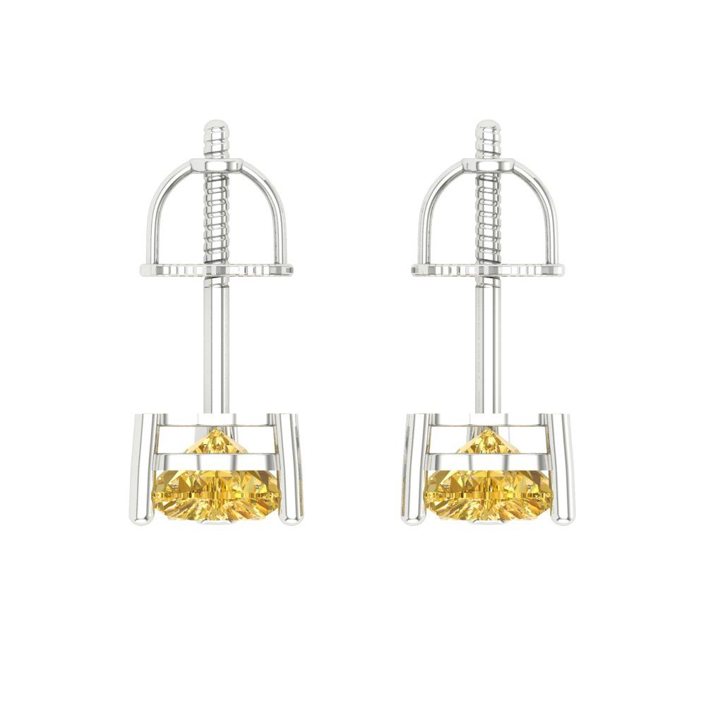 1 ctw Yellow Zirconia Studs Earrings | 5mm Heart Cut White Gold Screw back | April Birthstone