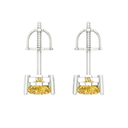 1 ctw Yellow Zirconia Studs Earrings | 5mm Heart Cut White Gold Screw back | April Birthstone