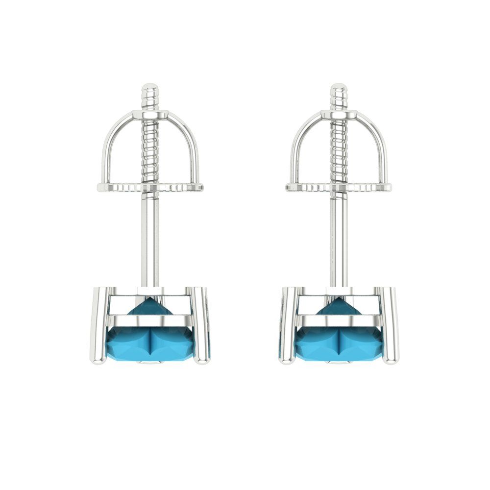 1 ctw Turquoise Studs Earrings | 5mm Heart Cut White Gold Screw back | December Birthstone