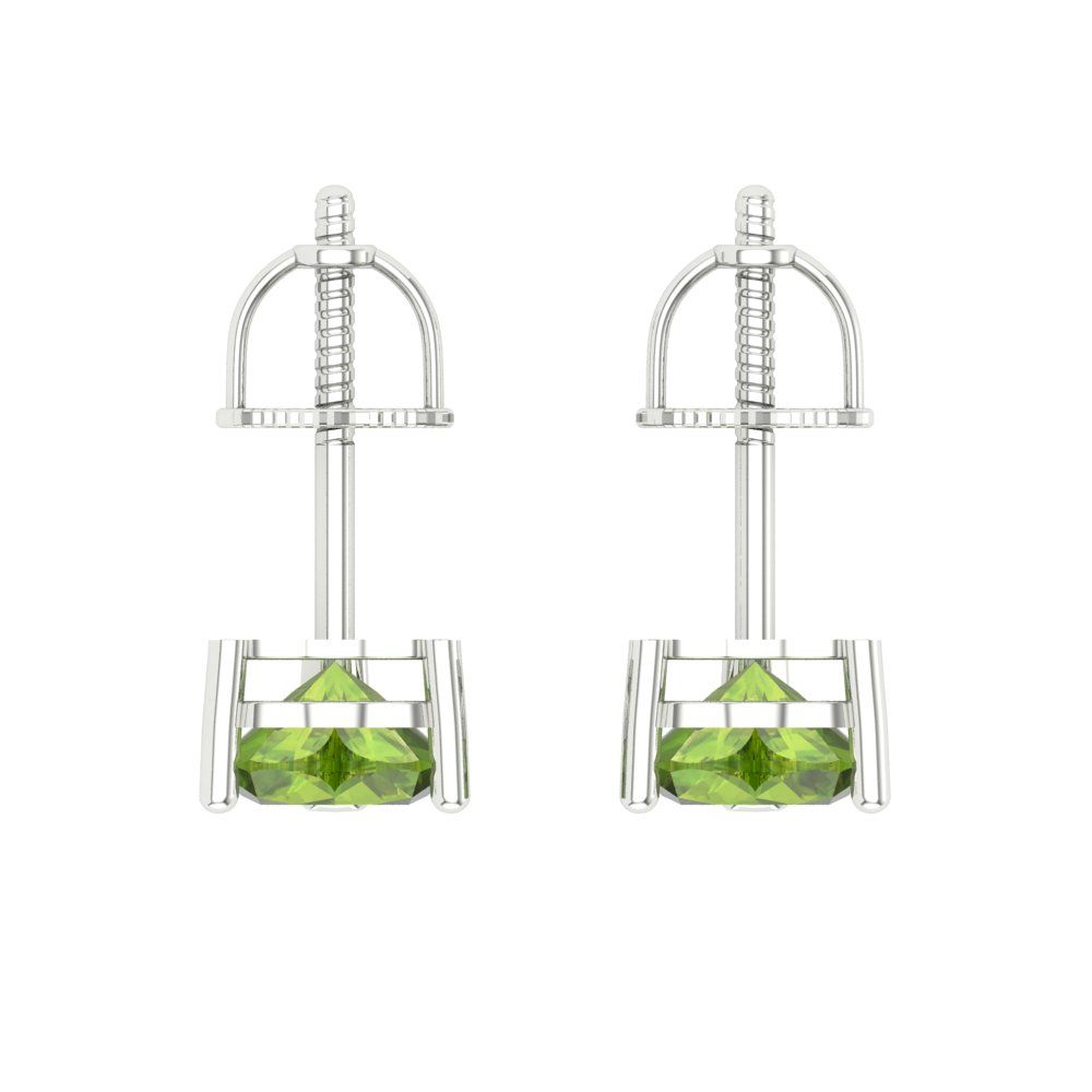 1 ctw Peridot Studs Earrings | 5mm Heart Cut White Gold Screw back | August Birthstone