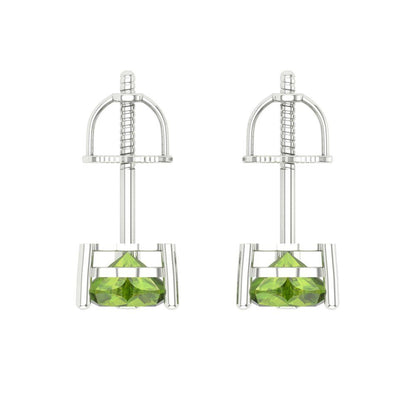 1 ctw Peridot Studs Earrings | 5mm Heart Cut White Gold Screw back | August Birthstone