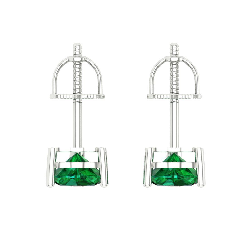 1 ctw Emerald Studs Earrings | 5mm Heart Cut White Gold Screw back | May Birthstone